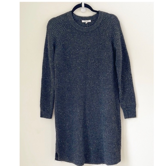 MADEWELL Curved Hem Sweater Dress Donegal Thunder Grey XS - Picture 2 of 7